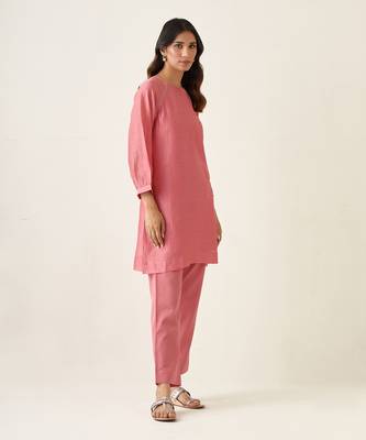 Rose pink a line chanderi handloom kurta set 3