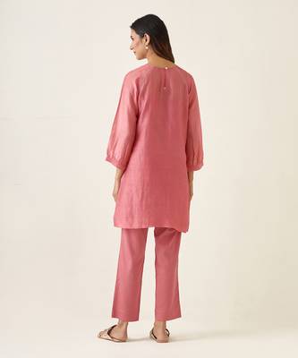 Rose pink a line chanderi handloom kurta set 5