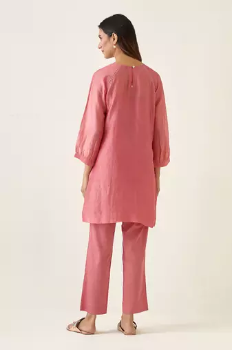 Rose pink a line chanderi handloom kurta set