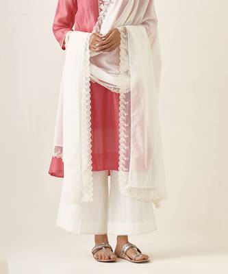 Rose pink chanderi handloom embroidered kalidar kurta set 4