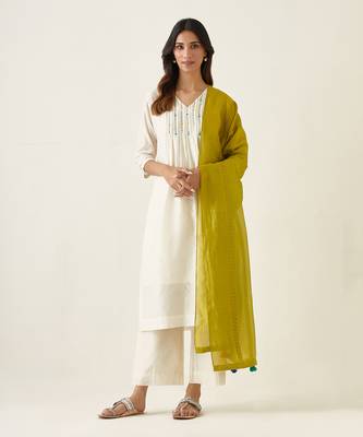 Off white & lime yellow kurta set 1