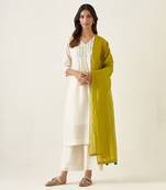 Off white & lime yellow kurta set