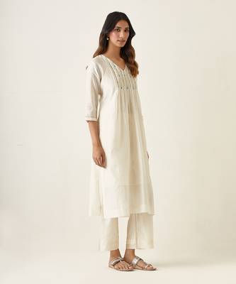 Off white & lime yellow kurta set 4