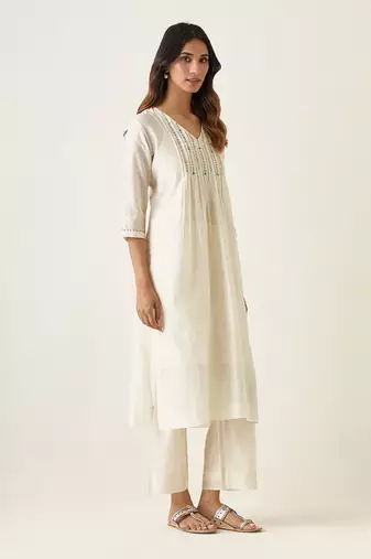 Off white & lime yellow kurta set