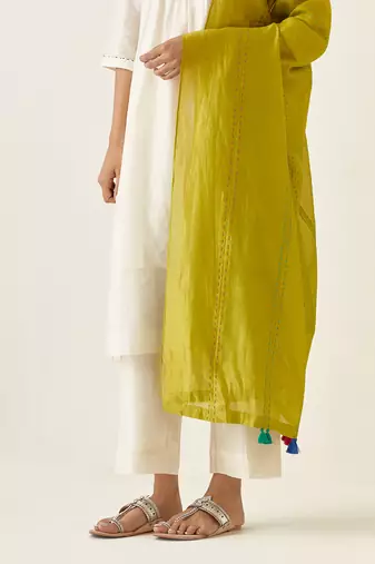 Off white & lime yellow kurta set