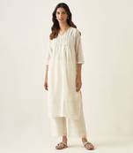 Off white pin tuck embroidered kurta set