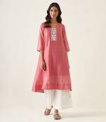 Rose pink embroidered a line chanderi kurta set