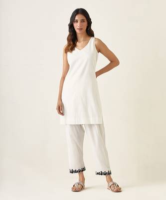 White cotton short kurta set 1