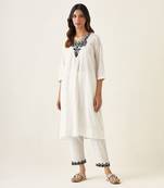 White cotton embroidered a line paneled kurta set