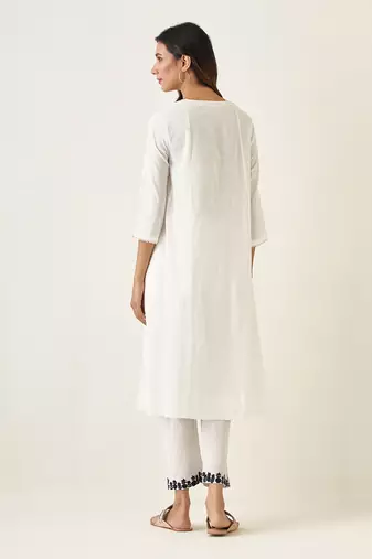 White cotton embroidered a line paneled kurta set
