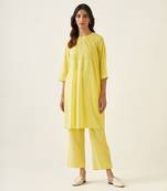 Maize yellow cotton a line pin tuck kurta set