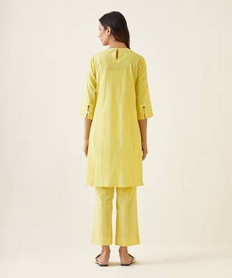 Maize yellow cotton a line pin tuck kurta set 2