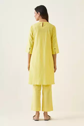 Maize yellow cotton a line pin tuck kurta set