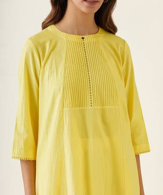 Maize yellow cotton a line pin tuck kurta set 5
