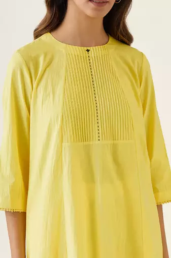 Maize yellow cotton a line pin tuck kurta set