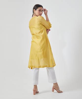 Canary yellow chanderi handloom kurta set 3