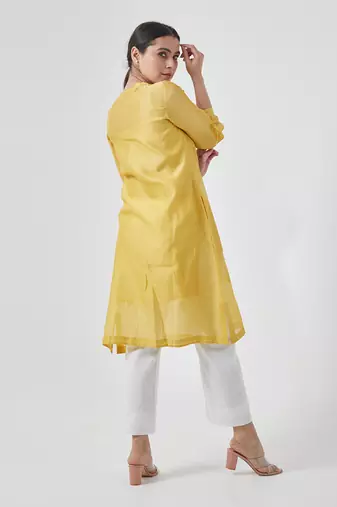 Canary yellow chanderi handloom kurta set
