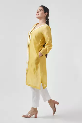 Canary yellow chanderi handloom kurta set