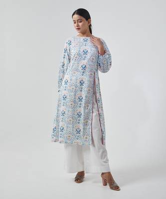 Aqua blue high slit kurta set 1