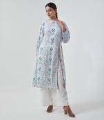 Aqua blue high slit kurta set