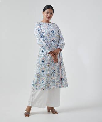 Aqua blue high slit kurta set 2