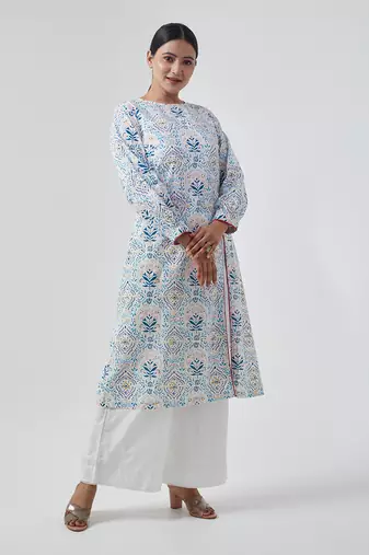 Aqua blue high slit kurta set