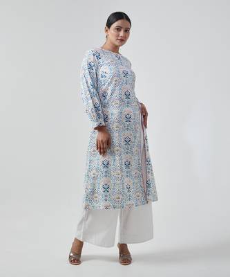 Aqua blue high slit kurta set 3