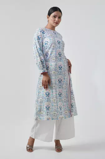 Aqua blue high slit kurta set