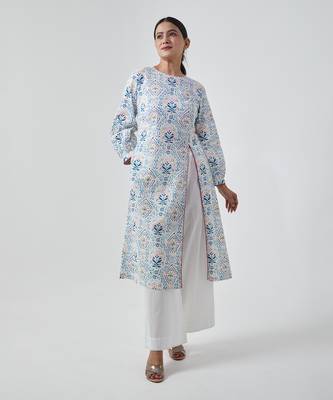 Aqua blue high slit kurta set 4