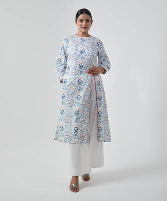 Aqua blue high slit kurta set 5