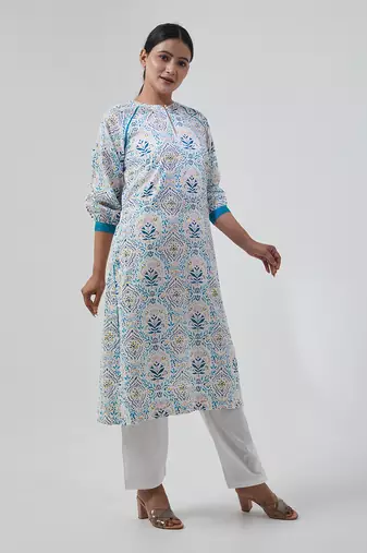Aqua blue raglan sleeve kurta set