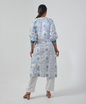 Aqua blue raglan sleeve kurta set 3