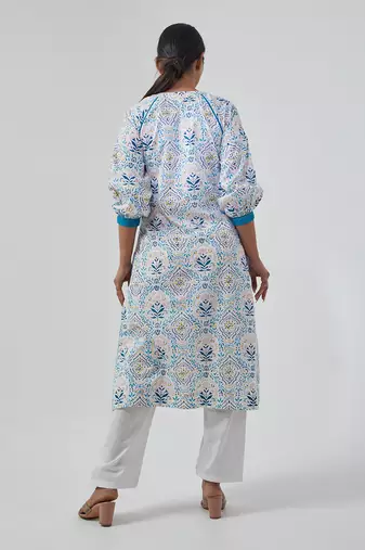 Aqua blue raglan sleeve kurta set