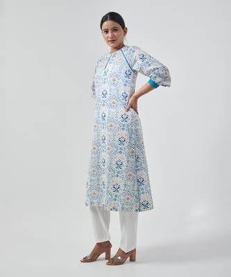 Aqua blue raglan sleeve kurta set 4
