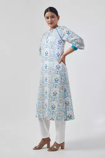 Aqua blue raglan sleeve kurta set