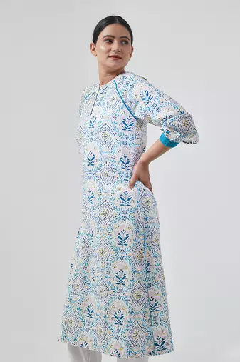 Aqua blue raglan sleeve kurta set