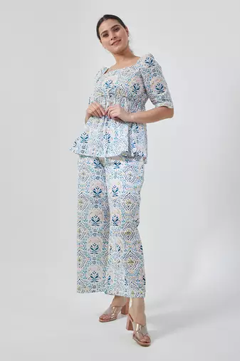 Aqua blue peplum style top with palazzo
