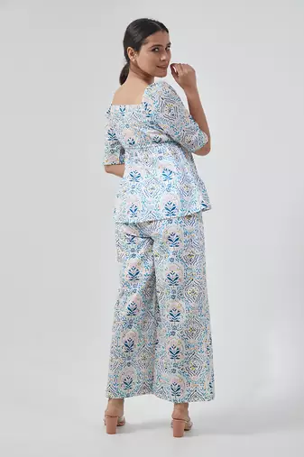 Aqua blue peplum style top with palazzo