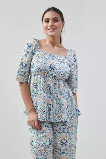 Aqua blue peplum style top with palazzo