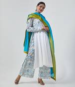 Aqua blue cotton handblock print anarkali set