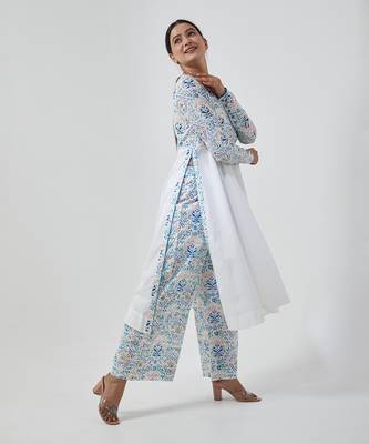 Aqua blue cotton handblock print anarkali set 2