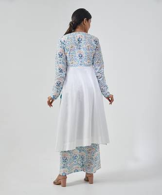 Aqua blue cotton handblock print anarkali set 4