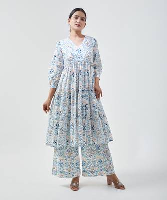 Aqua blue flared kurta set 1