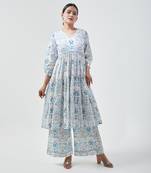 Aqua blue flared kurta set
