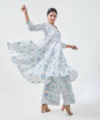 Aqua blue flared kurta set 2