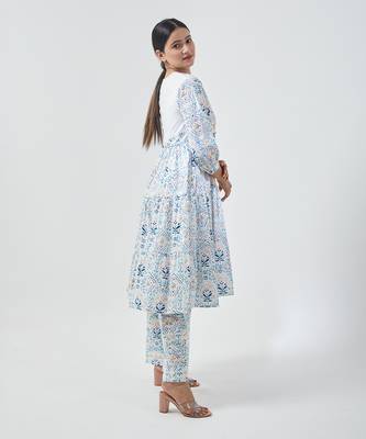 Aqua blue flared kurta set 3