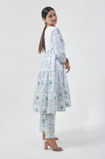 Aqua blue flared kurta set