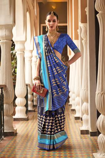 Navy Blue Color Patola Silk blend Foil Print Work Traditonal Saree
