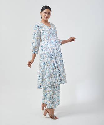 Aqua blue flared kurta set 4