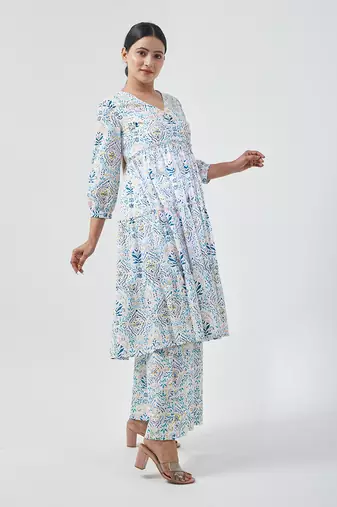 Aqua blue flared kurta set